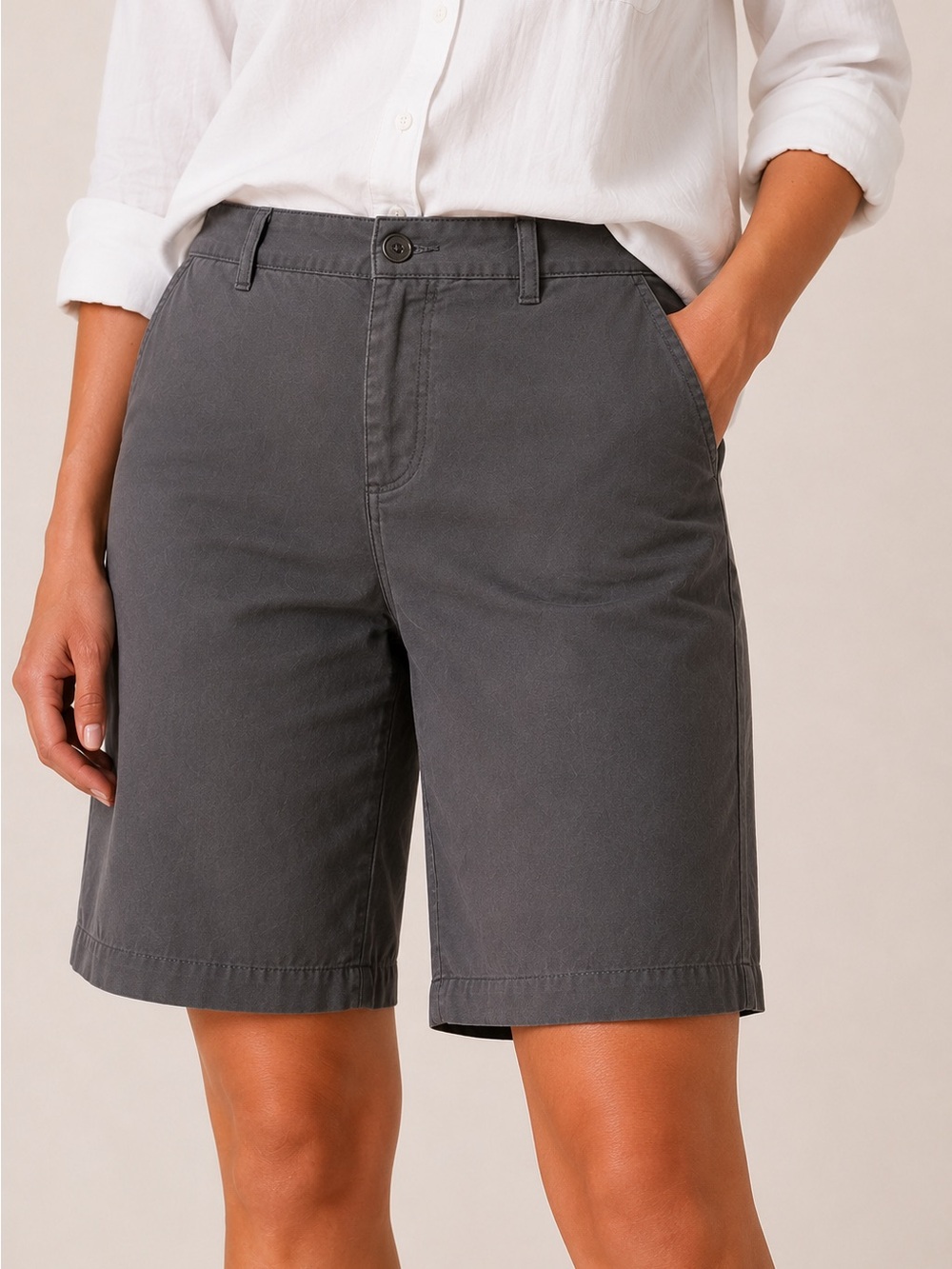 Ann Taylor LOFT Original Classic Gray Cotton Bermuda Shorts Size 14